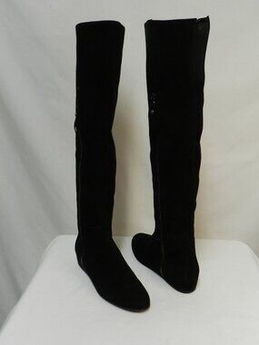 Stuart Weitzman Suede black tall over the knee zip boots hidden wedge Size Sz 7